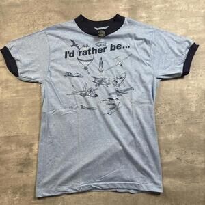Vintage 1980s Blue I’d Rather Be Flying Ringer Tee